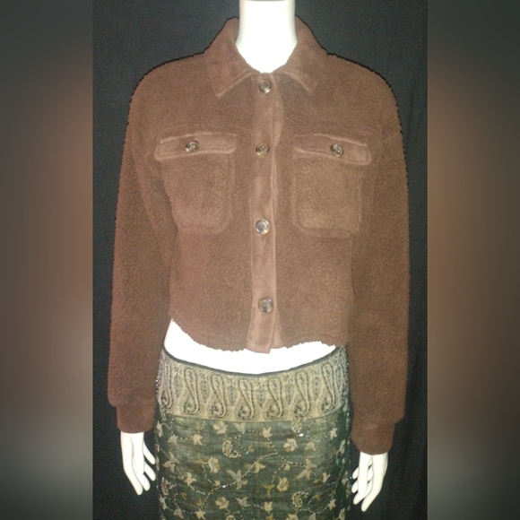 "Hippie Rose" Light Brown Cropped Teddy Jacket - Picture 2 of 10